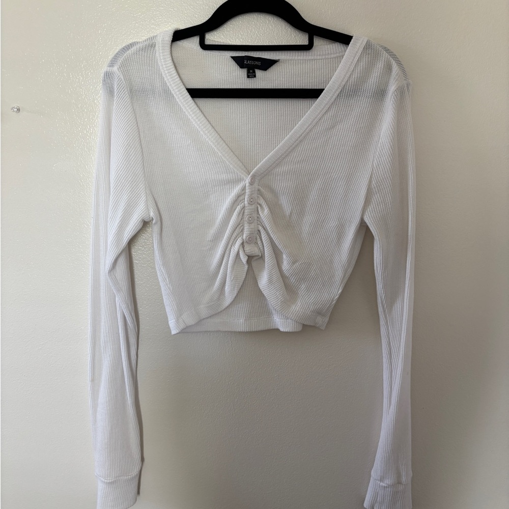 White Ribbed Long Sleeve Top